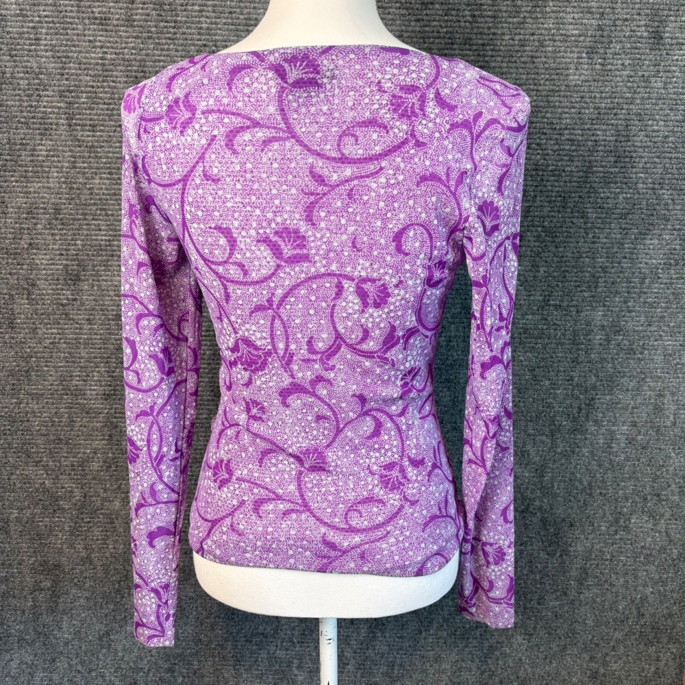 The Limited Purple Abstract Print Ruched Top Womens Medium Y2K Asymmetrical Long - Picture 4 of 5